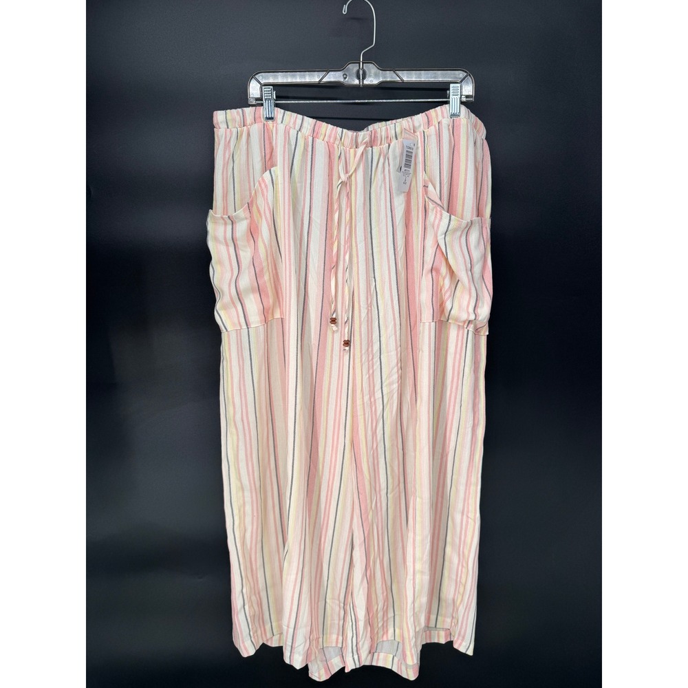 Torrid Gauze Pant Women 2X Ivory NWT Casey Stripe High Rise Straight Leg Pockets